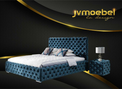 Double bed Bedroom Velvet Beds Chesterfield Bed frame Bedside table 3-piece set